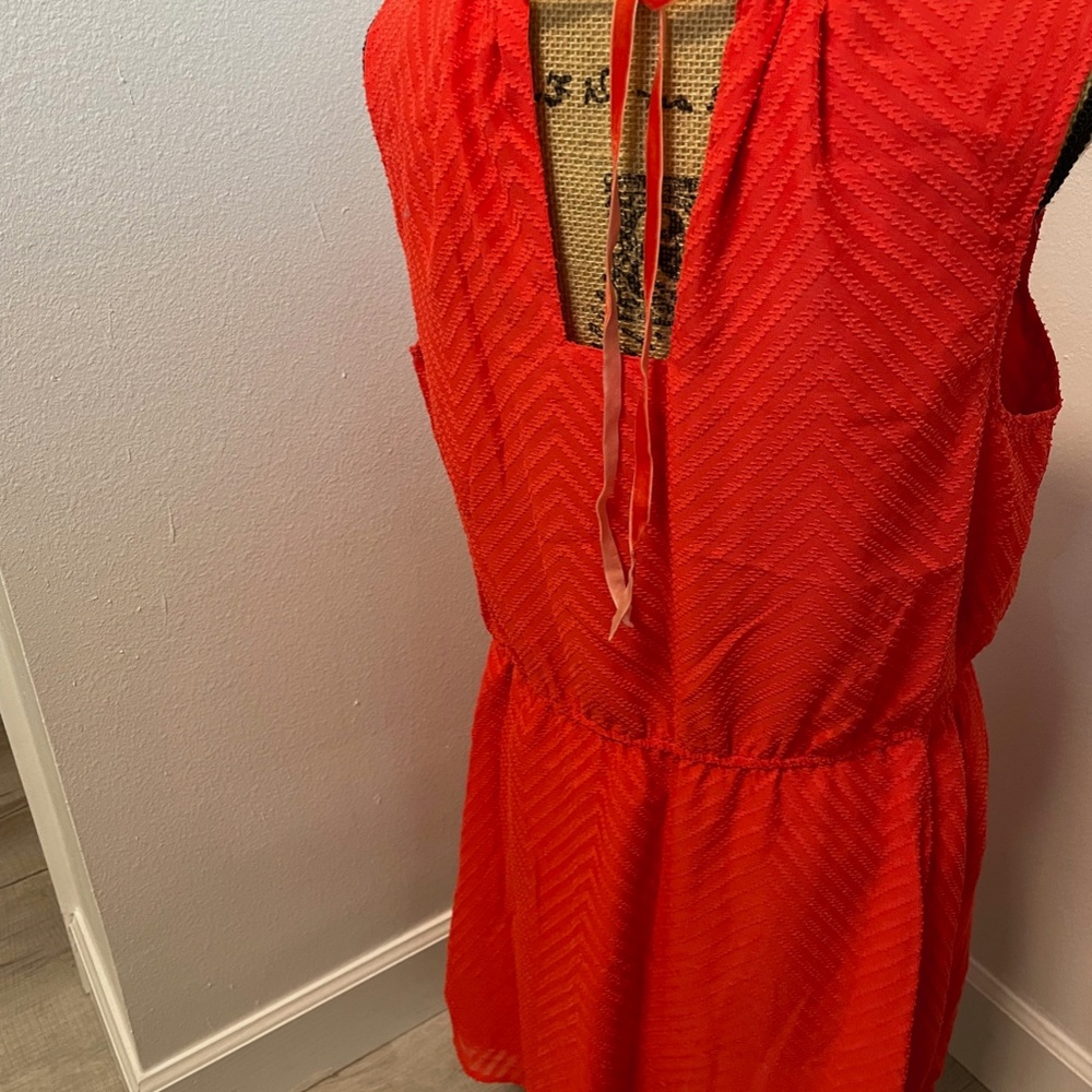 A New Day Red Orange Herringbone Tie Back Dress - Size L - Picture 7 of 7